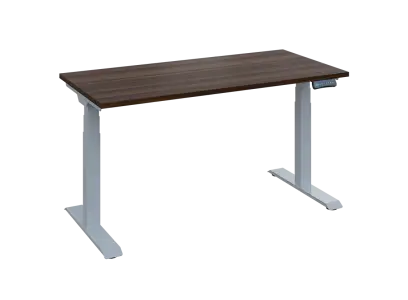 Fleximax 27-14 výškově nastavitelný stůl, kovová podnož stříbrná, deska 25 mm, široký 1400 mm, ořech královský